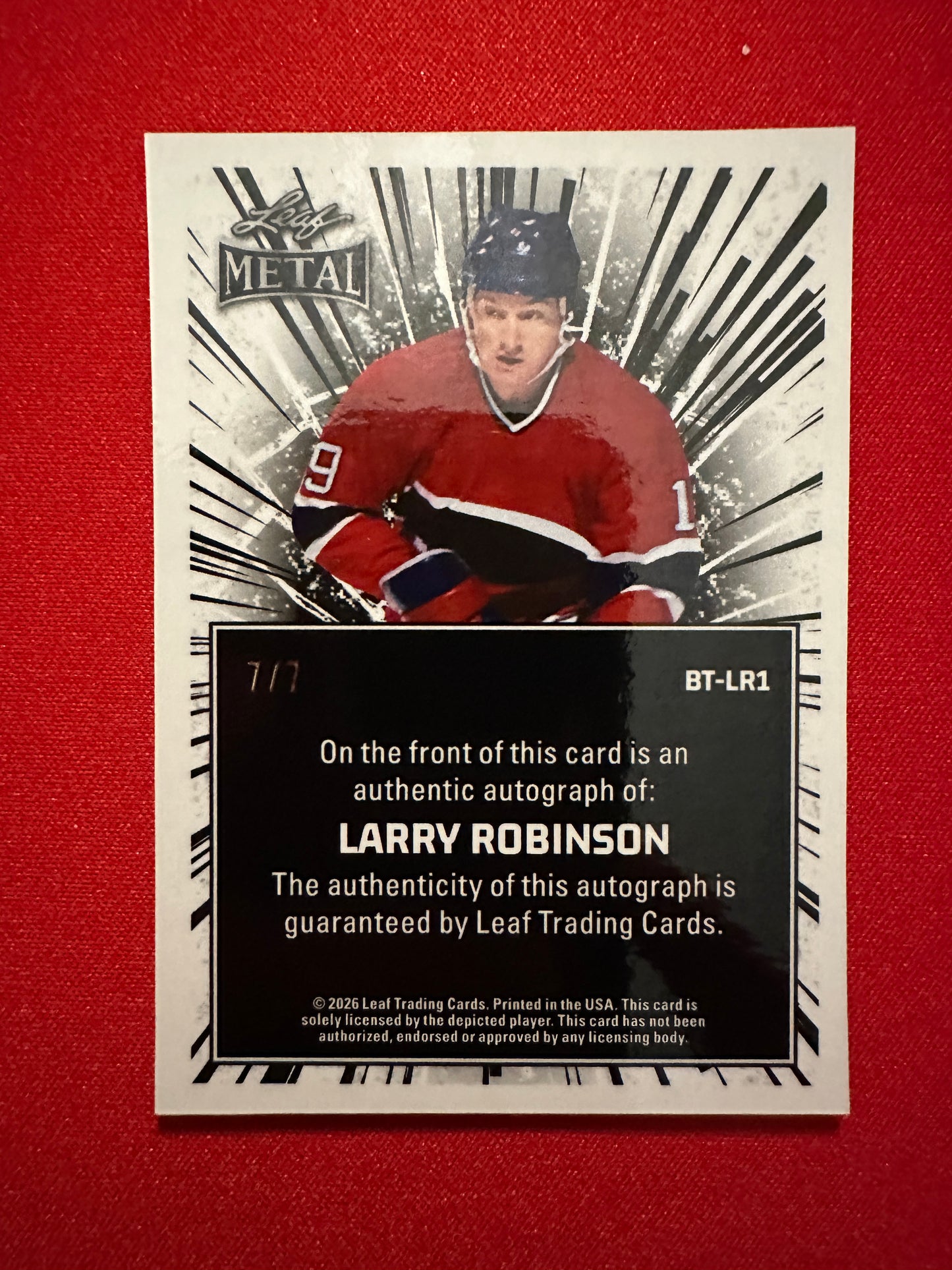 2026 Leaf Metal Hockey Breaking Through Larry Robinson Pink Laser Auto 7/7