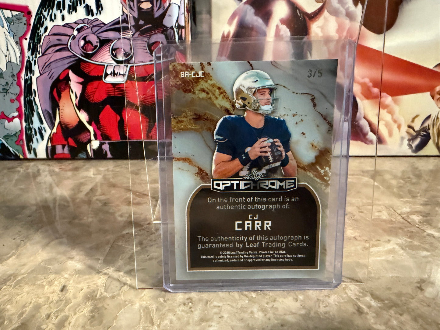 CJ Carr 2026 Leaf Optichrome Football Base Auto Snow Day /5