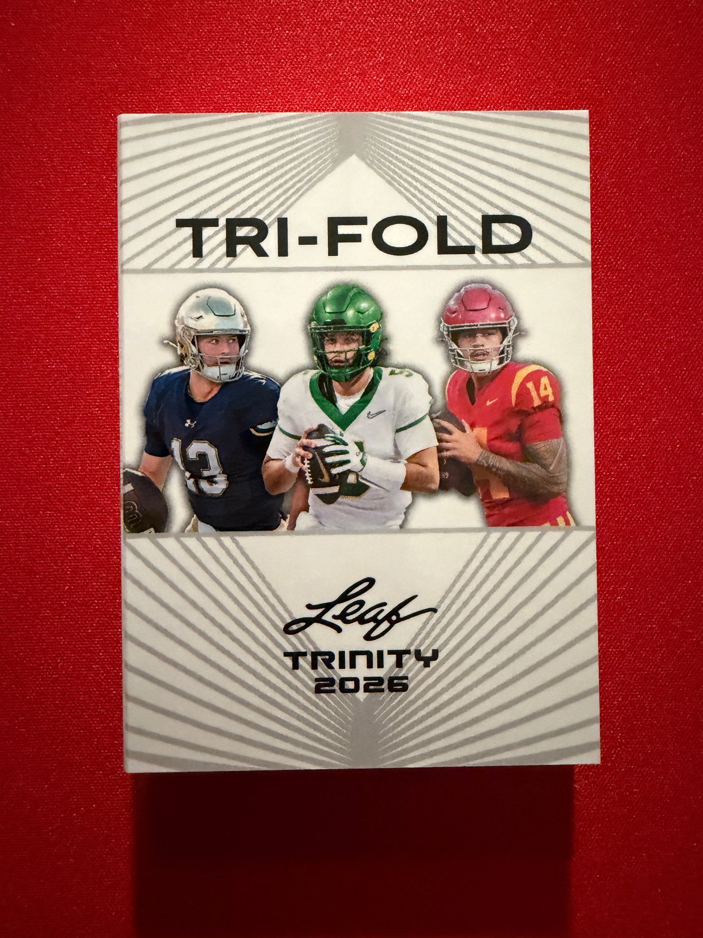 CJ Carr Dante Moore Maiava 2026 Leaf Trinity Football Tri-Fold Triple Patch Auto