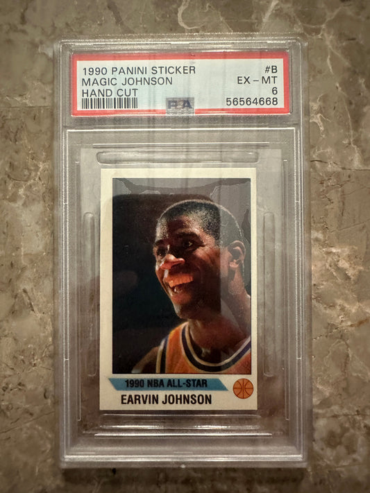 Magic Johnson #B EX-MT 6 (1990 Panini Sticker)