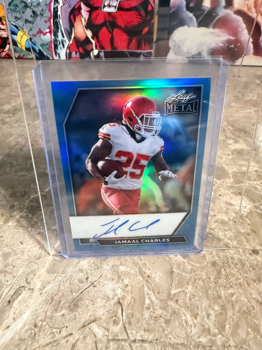 2026 Leaf Metal Football Jamal Charles On-Card Auto Platinum Prismatic /7