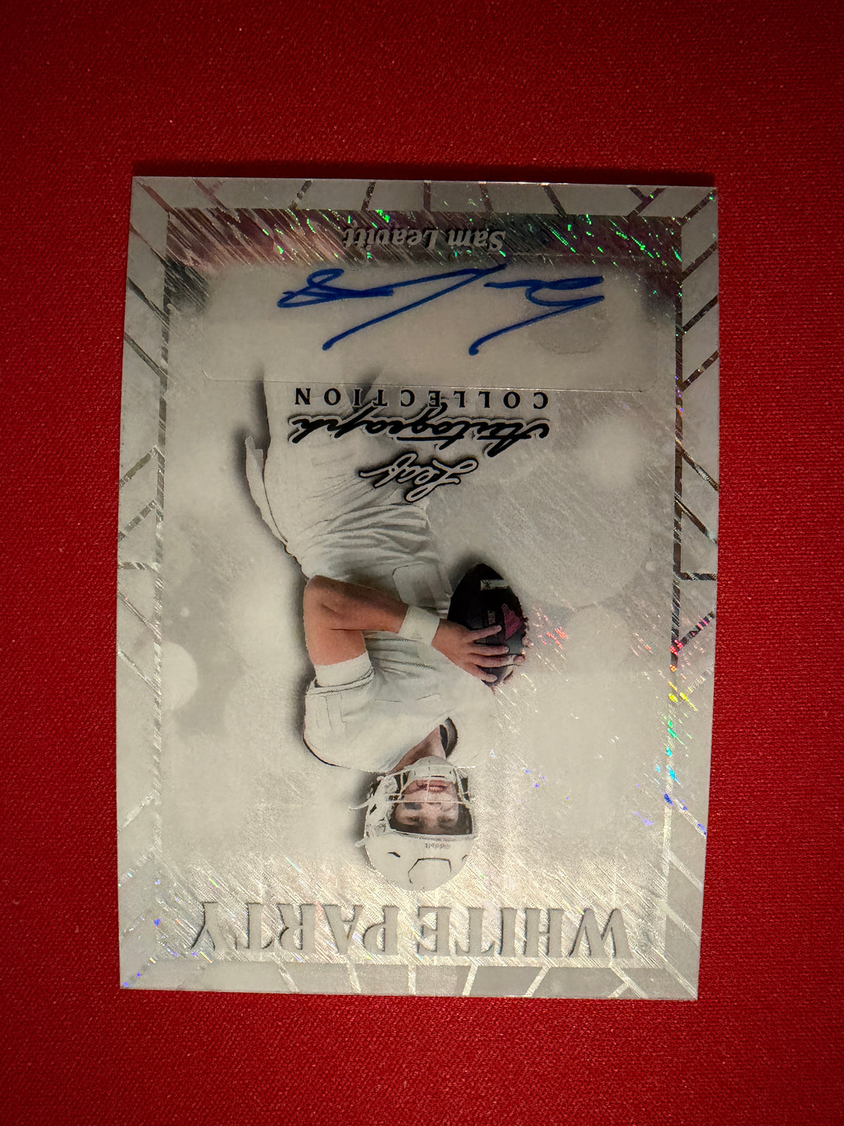 Sam Leavitt 2026 Leaf Autograph Collection Football White Party Shimmer /4