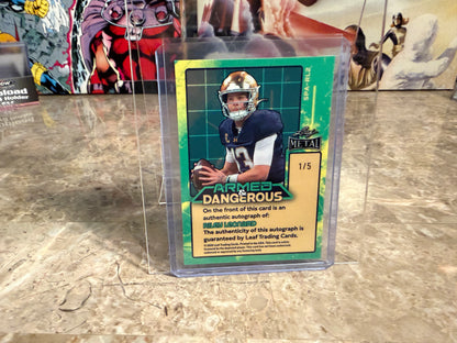 2026 Leaf Metal Football Riley Leonard Armed & Dangerous Auto Blue 1/5