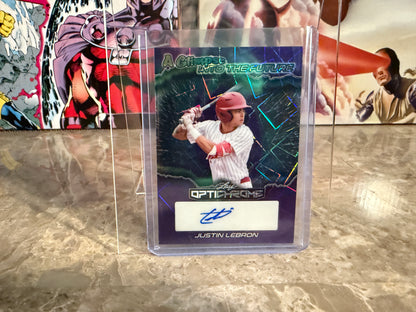 Justin Lebron 2025 Leaf Optichrome Baseball Glimpse Into Future Auto Purple /5