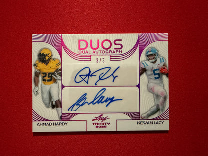 Kewan Lacy Ahmad Hardy 2026 Leaf Trinity Football Duos Dual Auto Pink /3