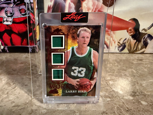 2026 Leaf Art of Sport Work of Art Larry Bird Triple Game-Used 1/3 Bookend