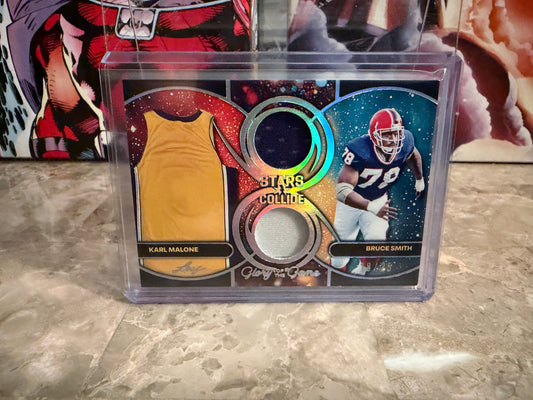Karl Malone Bruce Smith 2025 Leaf Glory of the Game Stars Collide Dual Patch /25