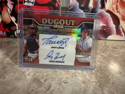 Greg Maddux Javy Lopez 2026 Pro Set Dual AUTO /5 Atlanta Dugout Duos