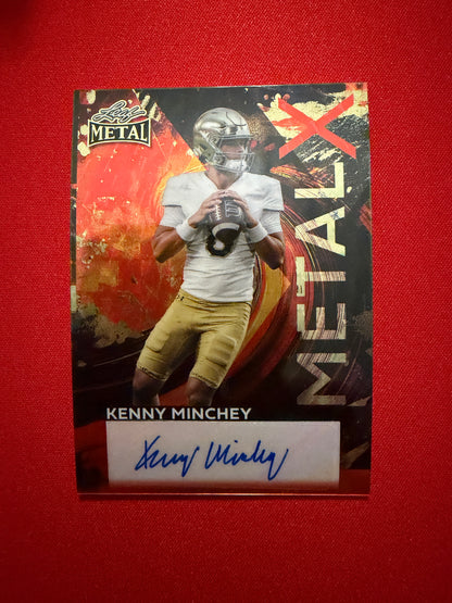 2026 Leaf Metal Football Kenny Minchey Auto Red Flood Super Prismatic 1/1