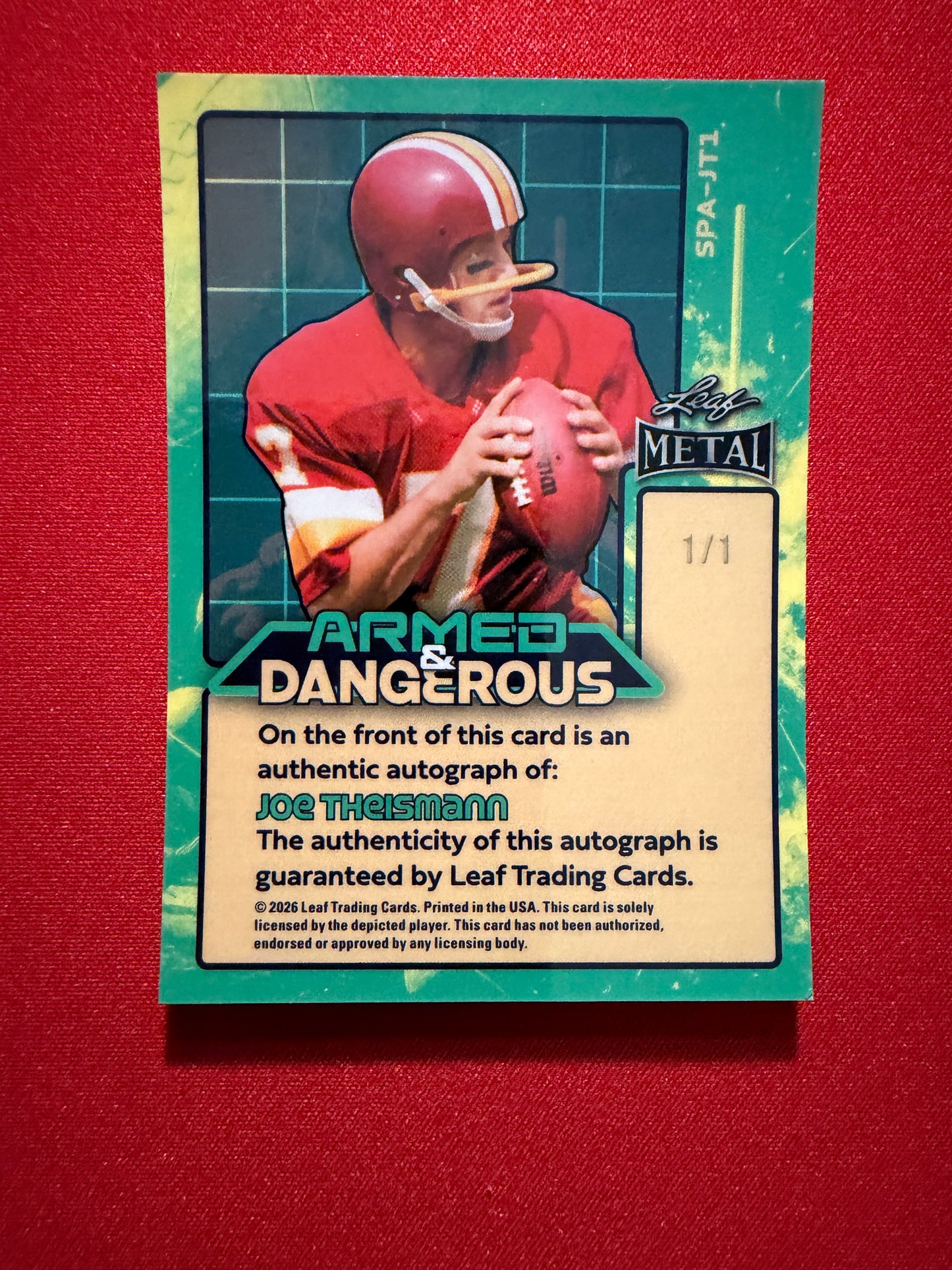 2026 Leaf Metal Joe Theismann Auto Armed & Dangerous Gold Super Prismatic 1/1