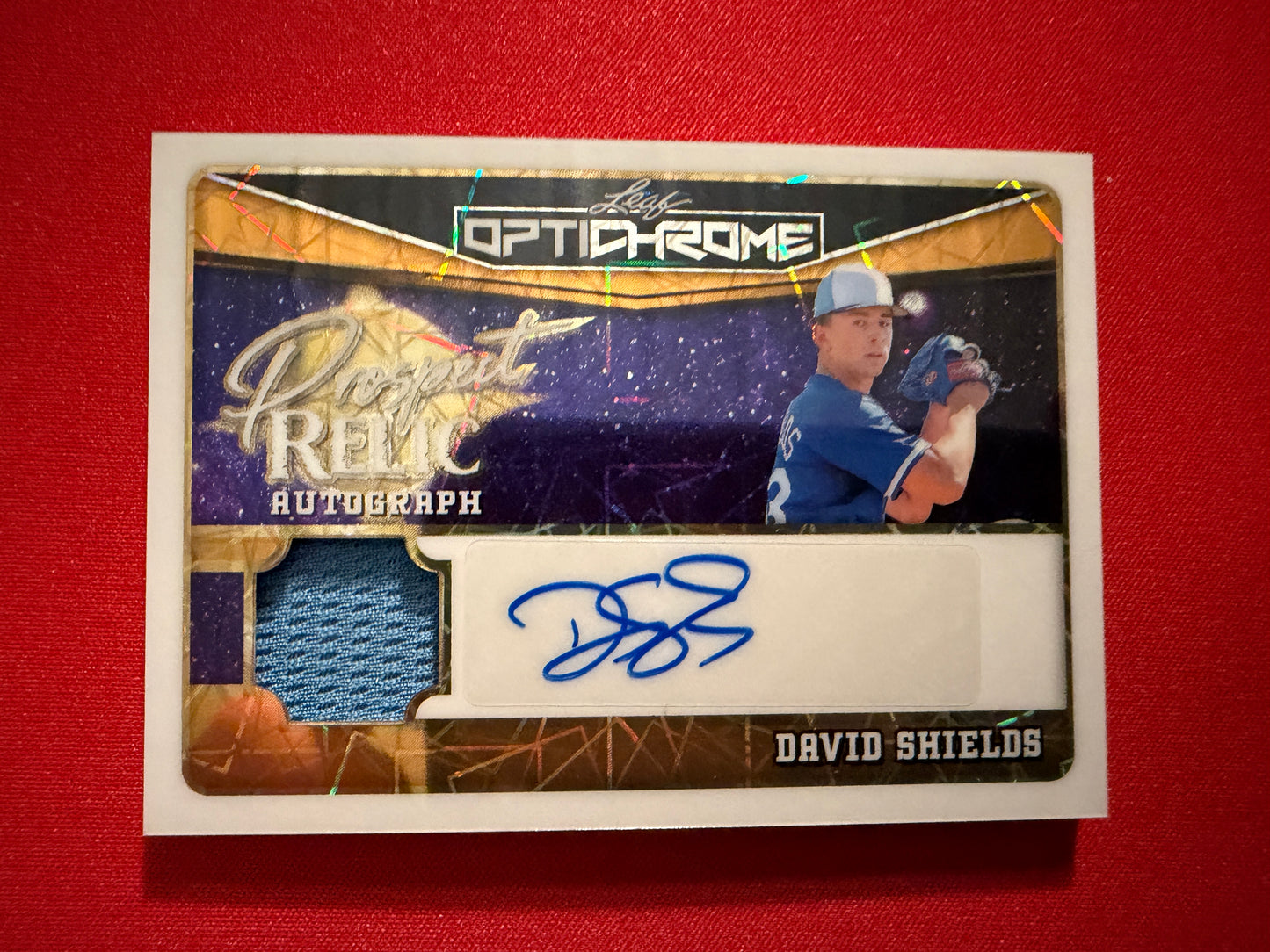 Dave Shields 2025 Leaf Optichrome Baseball Prospect Relic Auto Gold Lazer 1/1