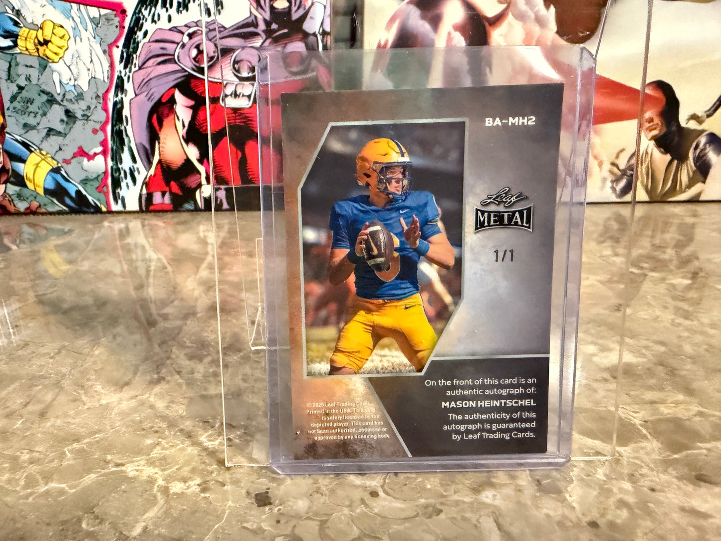 Mason Heintschel Leaf Metal Football Pink Crystal Auto 1/1