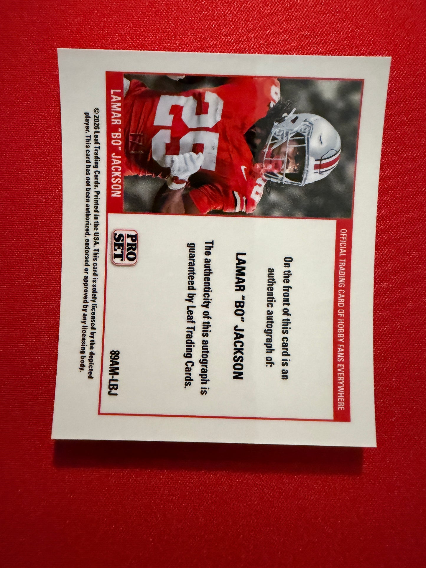 2026 Leaf Pro Set Lamar Bo Jackson 1989 Mini Auto 1/1 Red Flood Super Prismatic