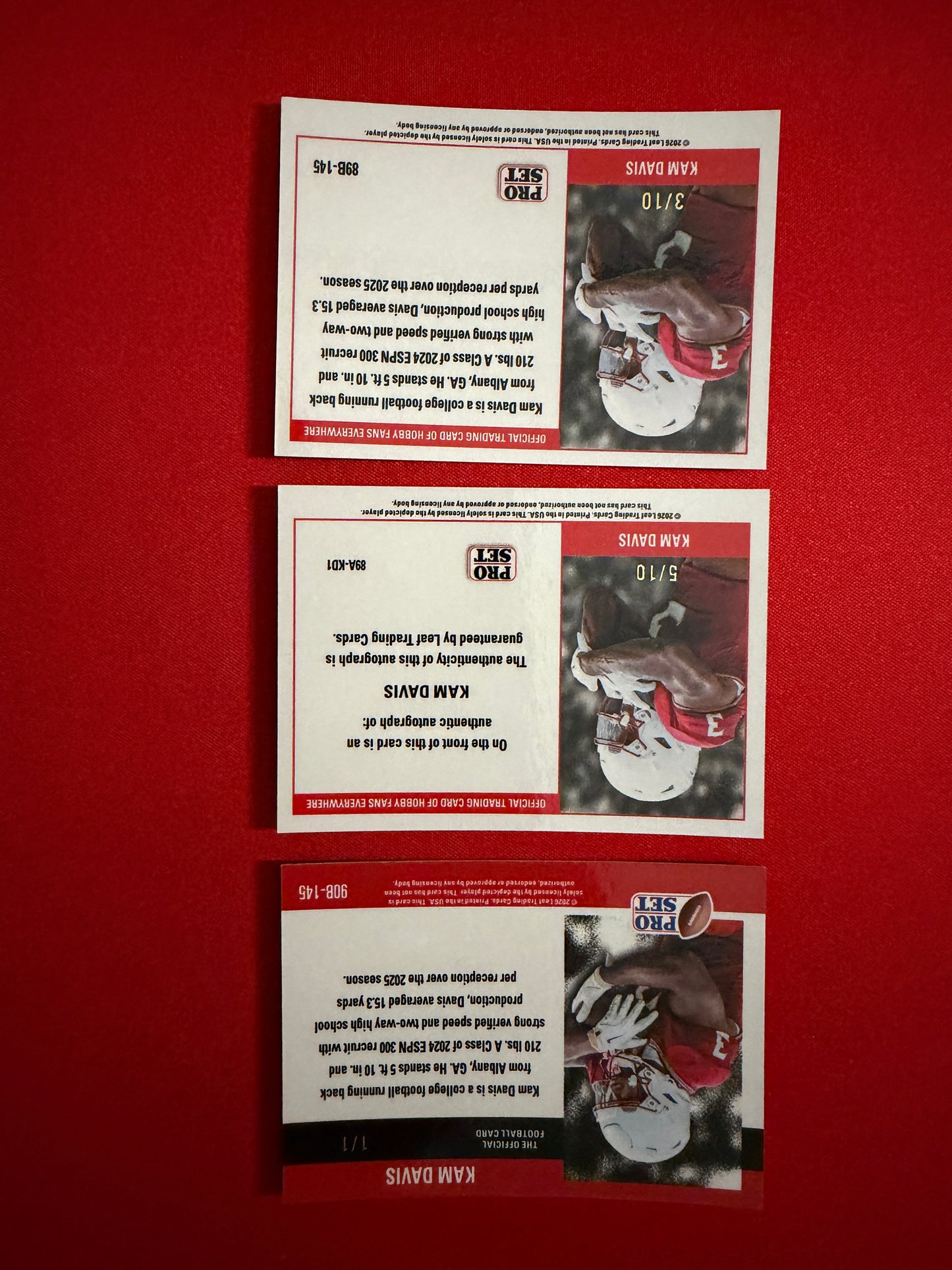Kam Davis 2026 Leaf Pro Set Metal Football Gold RWB 1989 1990 Auto Lot