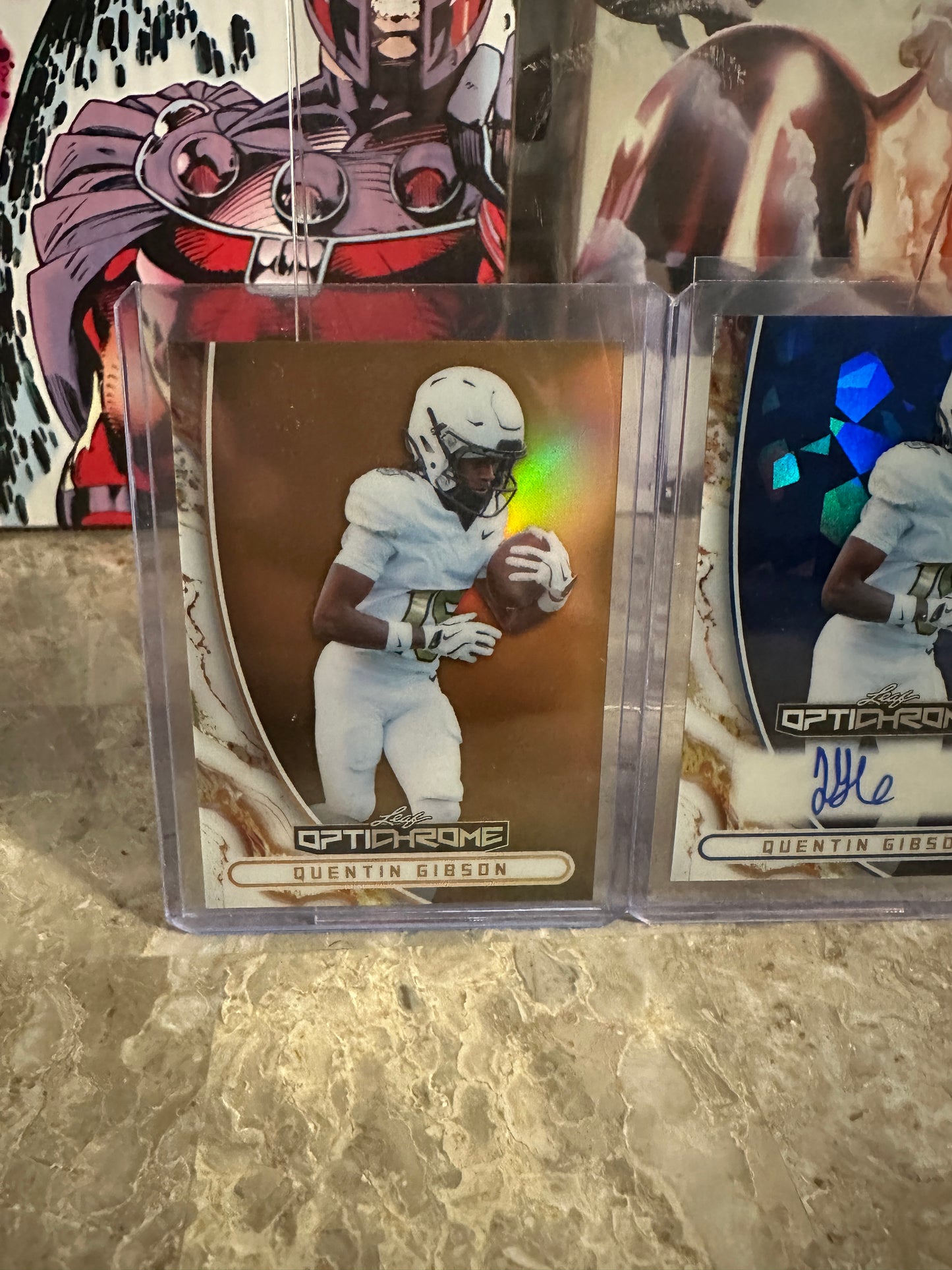 2026 Leaf Optichrome Quentin Gibson 2-Card Lot Gold 1/1 & Blue Crystal Auto /5