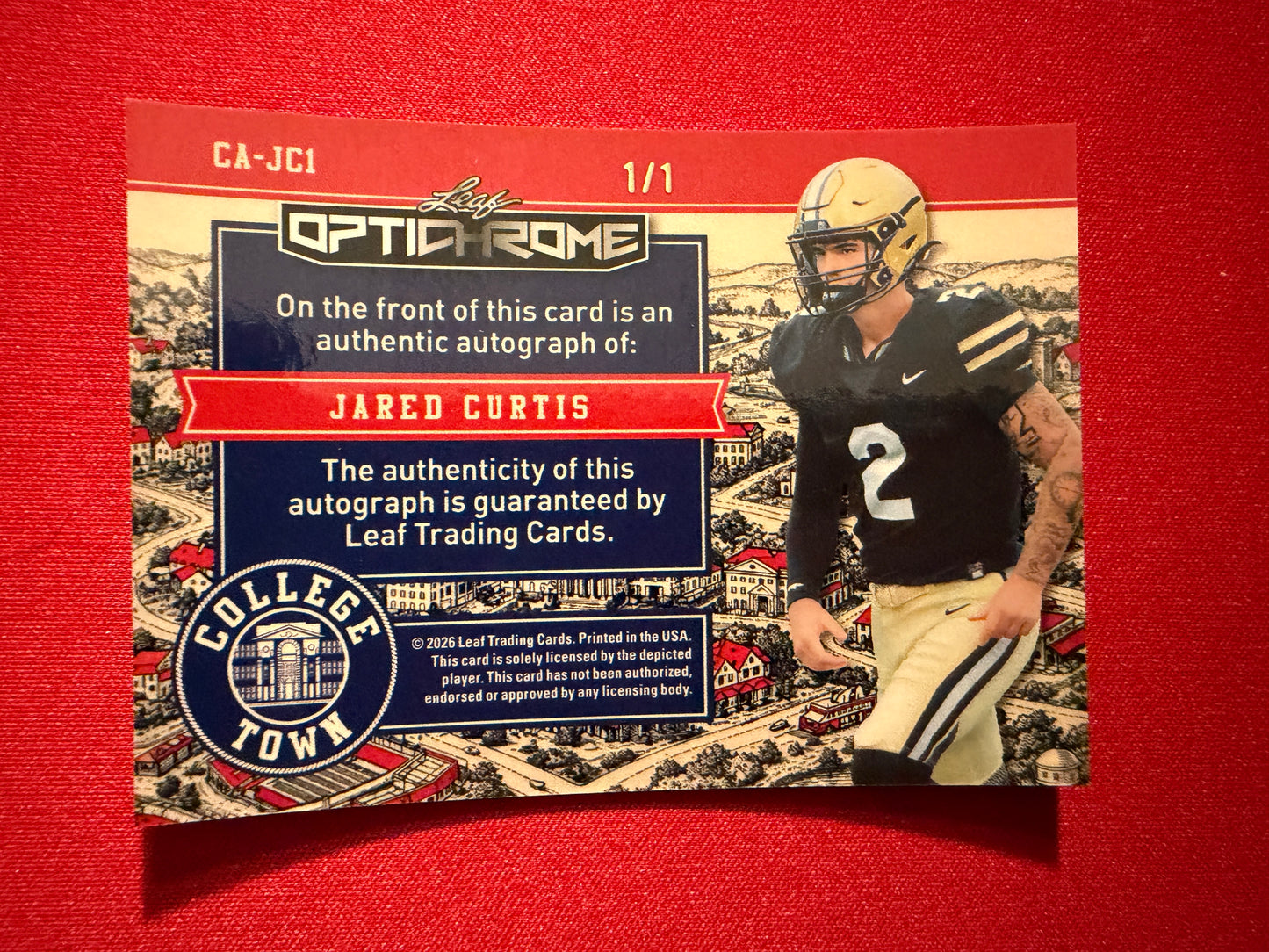 2026 Leaf Optichrome Football College Town Jared Curtis Auto Green Crystal 1/1