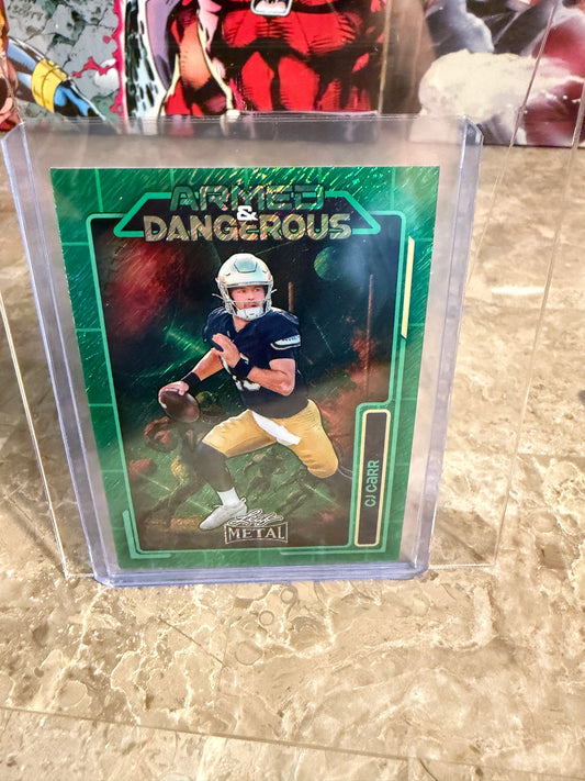 2026 Leaf Metal Football CJ Carr Armed and Dangerous Green Shimmer 2/3