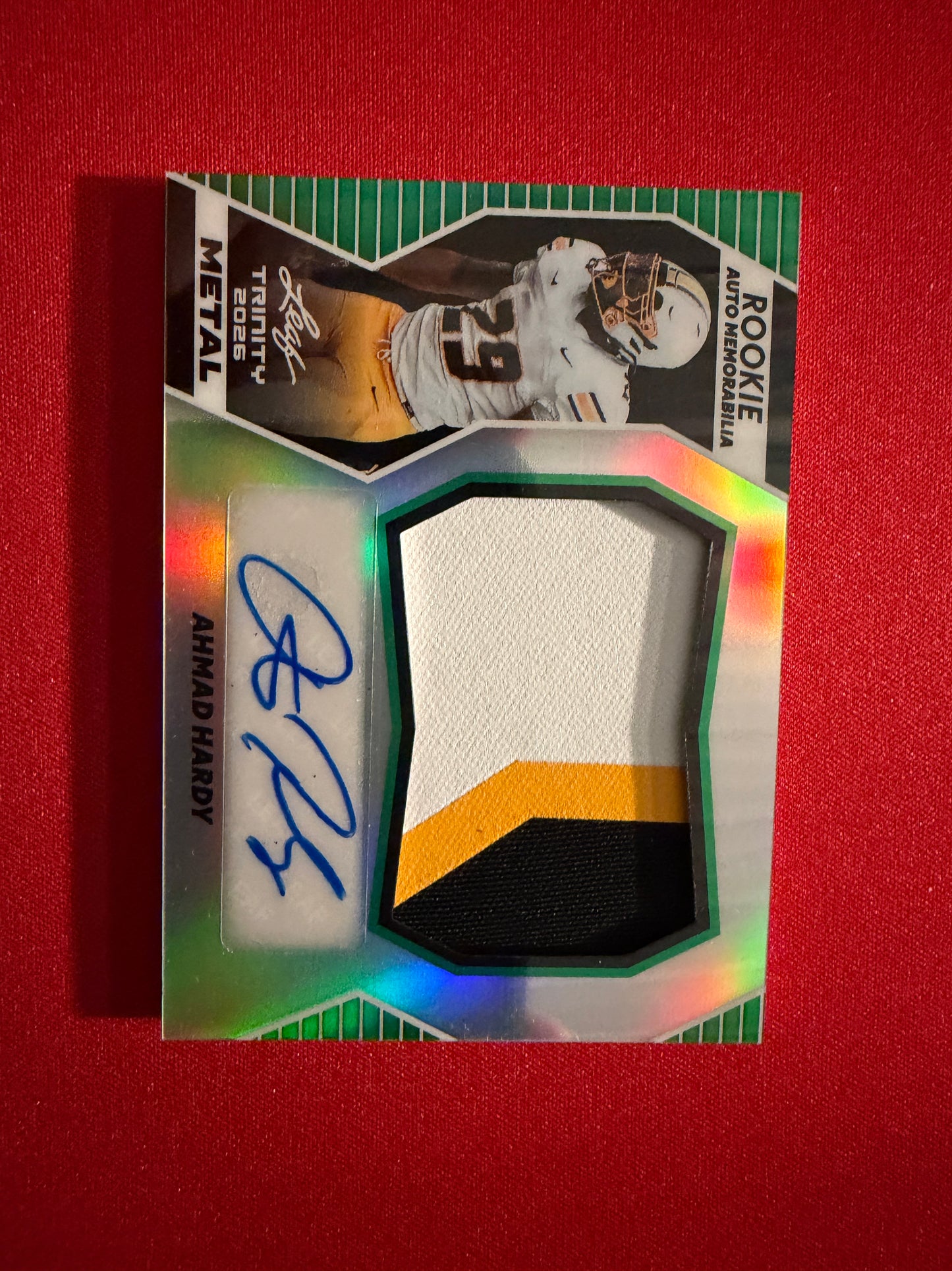 Ahmad Hardy 2026 Leaf Trinity Rookie Auto Memo Metal Multicolor Patch /5