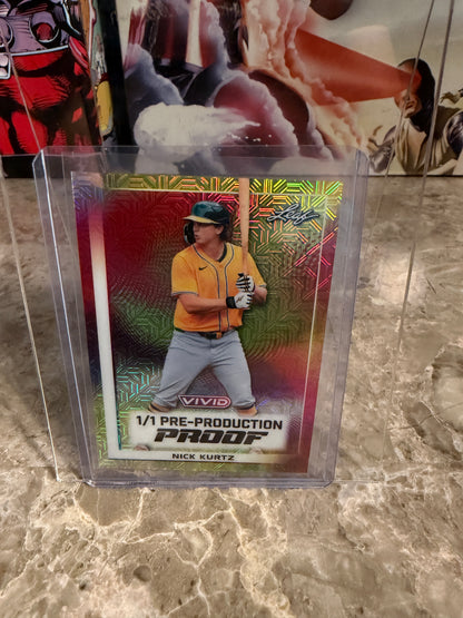 2026 Leaf Vivid Baseball Nick Kurtz 1/1 Yellow Auto Pre-Prod Proof
