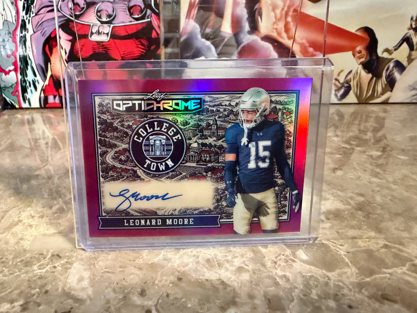 Leonard Moore 2026 Leaf Optichrome Football College Town Auto Pink /6