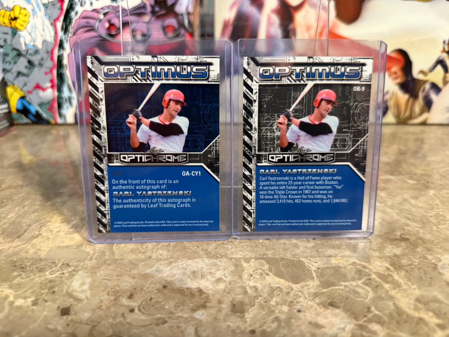 Carl Yastrzemski 2025 Leaf Optichrome Tempest Auto 2-Card Lot