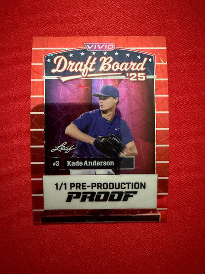 2026 Leaf Vivid Baseball Kade Anderson Draft Board ‘25 Lazer Auto 1/1 Proof