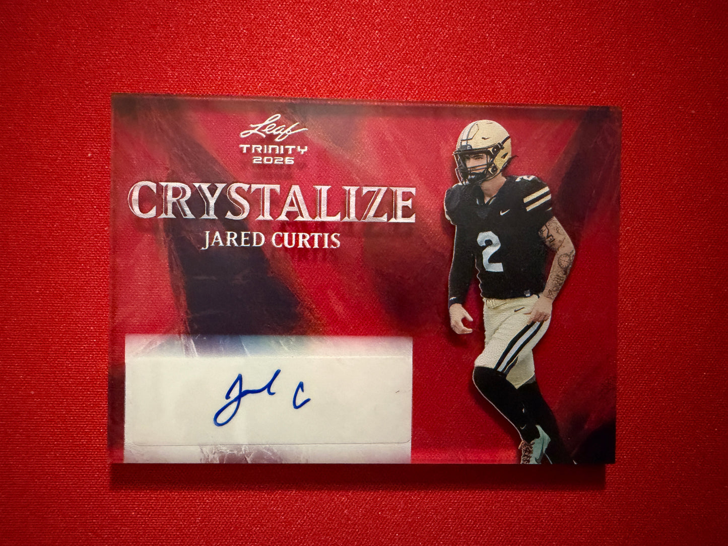 Jared Curtis 2026 Leaf Trinity Football Crystalize Auto Pink Clear