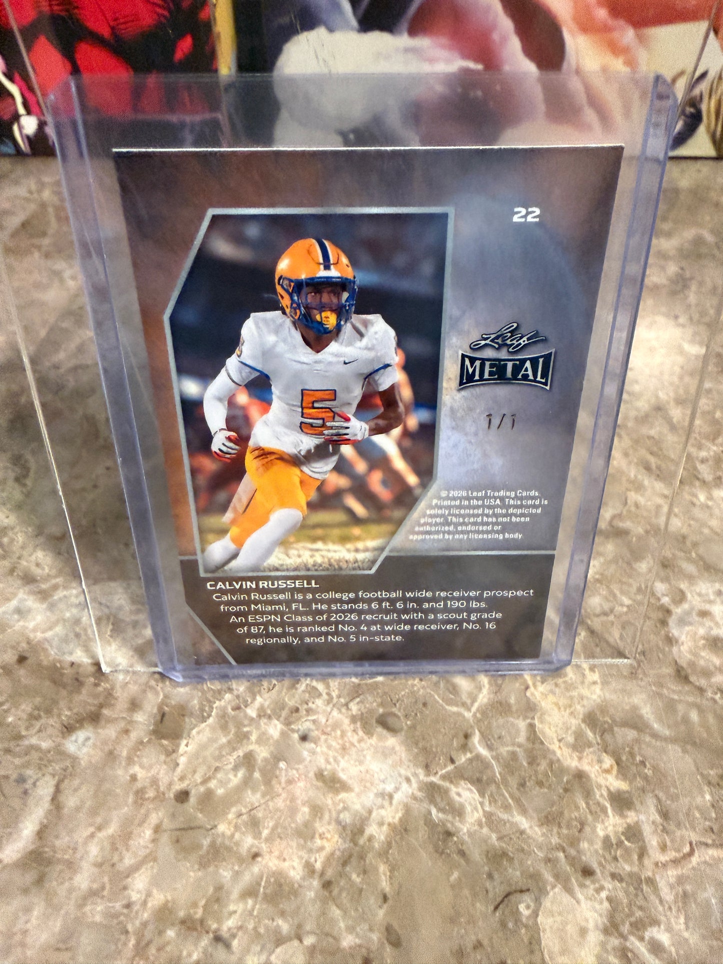 2026 Leaf Metal Football Calvin Russell Base Red Flood 1/1