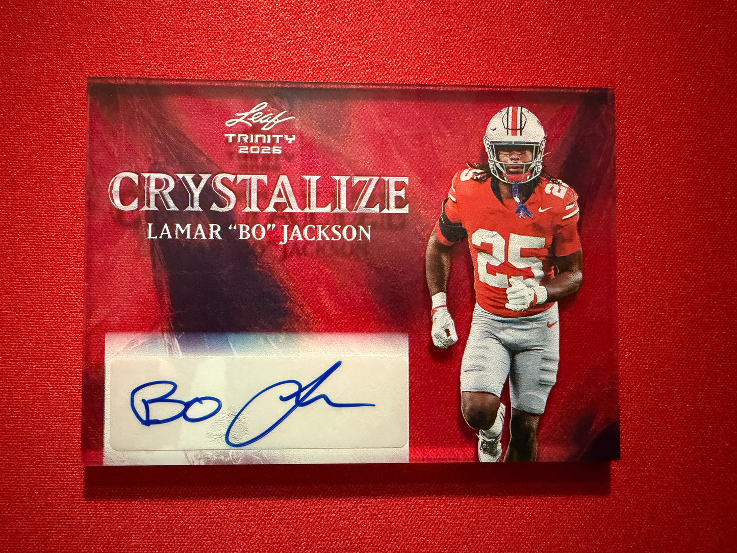 Lamar "Bo" Jackson 2026 Leaf Trinity Football Crystalize Auto Pink