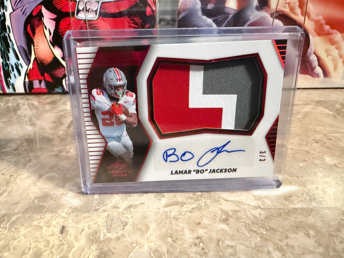 Lamar Bo Jackson 2026 Leaf Trinity Rookie Auto Memo Number Patch Color Match /3
