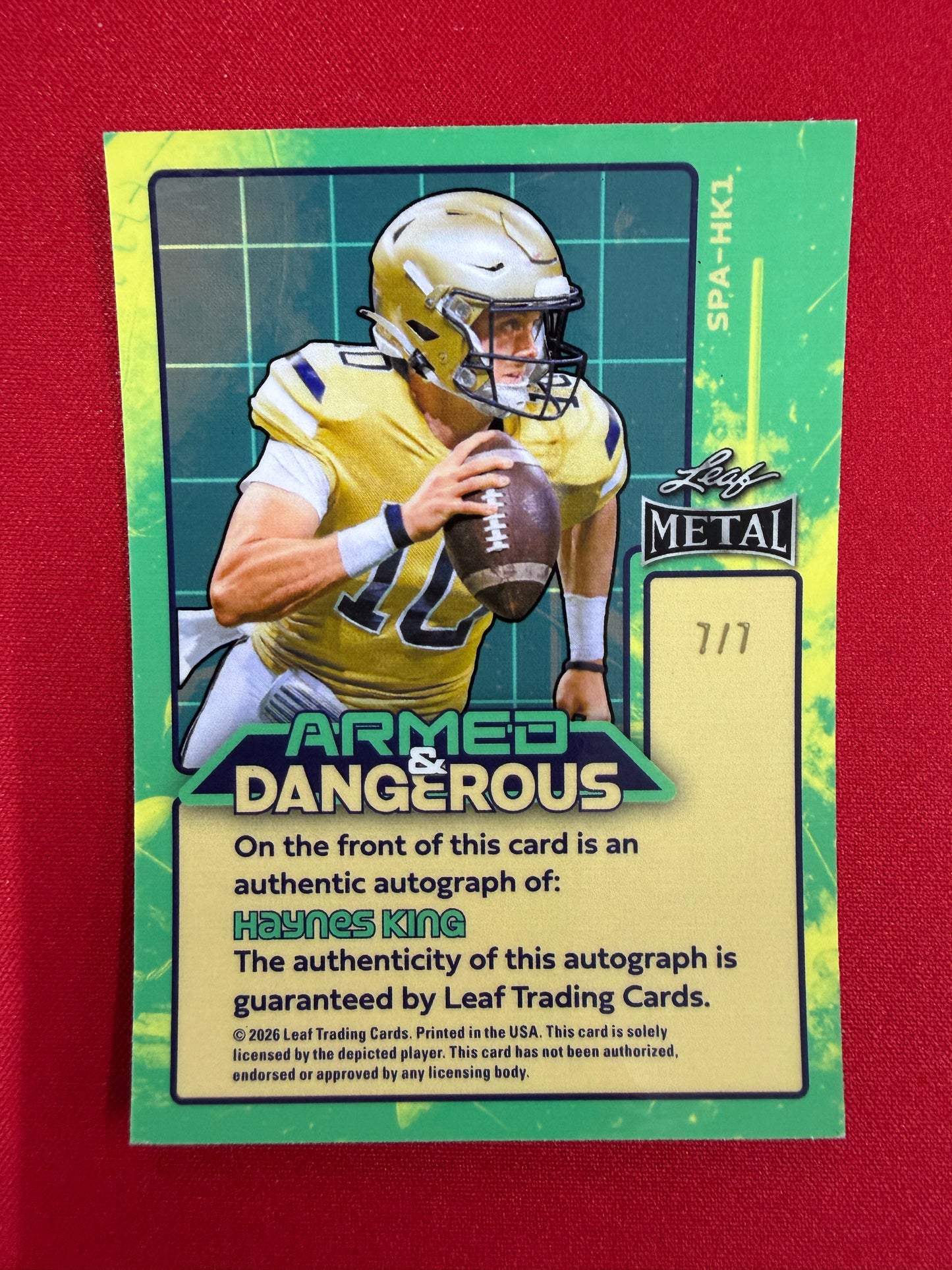 2026 Leaf Metal Football Haynes King Auto Armed & Dangerous Purple 7/7