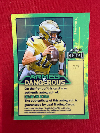 2026 Leaf Metal Football Haynes King Auto Armed & Dangerous Purple 7/7