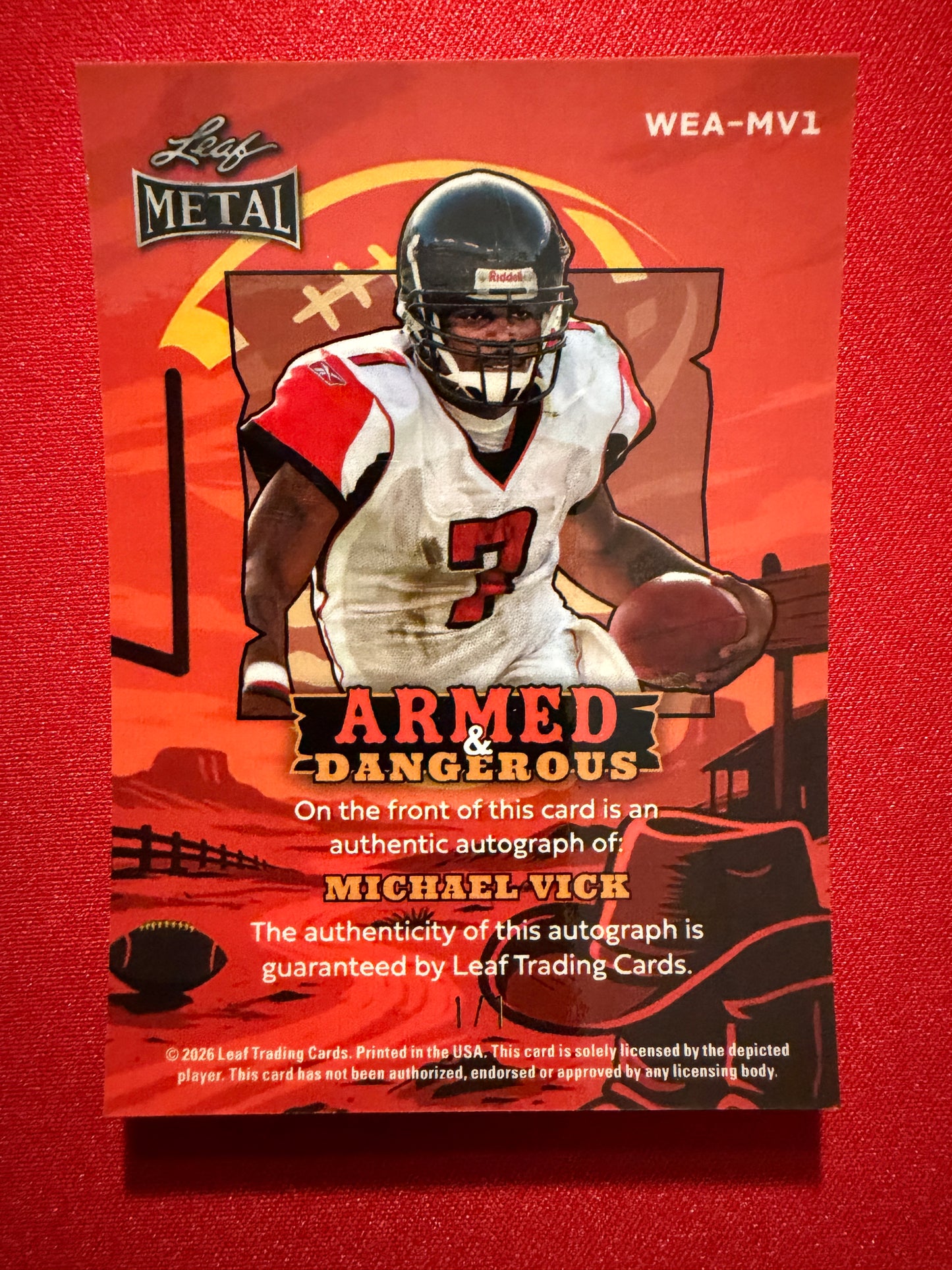 2026 Leaf Metal Football Michael Vick Armed & Dangerous Auto Gold Prismatic 1/1