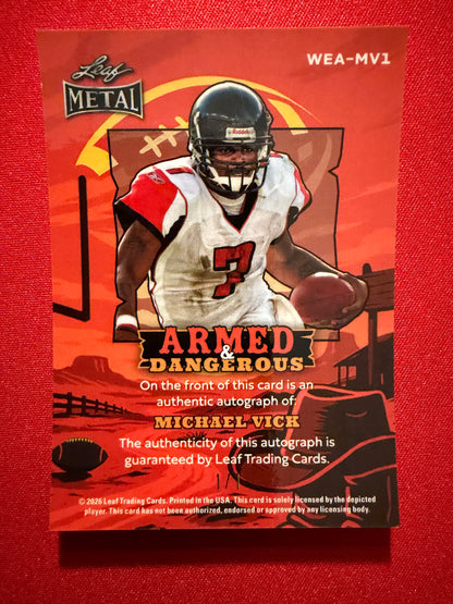 2026 Leaf Metal Football Michael Vick Armed & Dangerous Auto Gold Prismatic 1/1