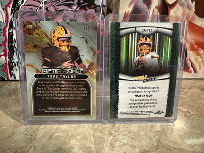 Trae Taylor 1/1 Gold Crystal Optichrome 1/1 & Paydirt Blue AUTO /5 Nebraska QB Lot