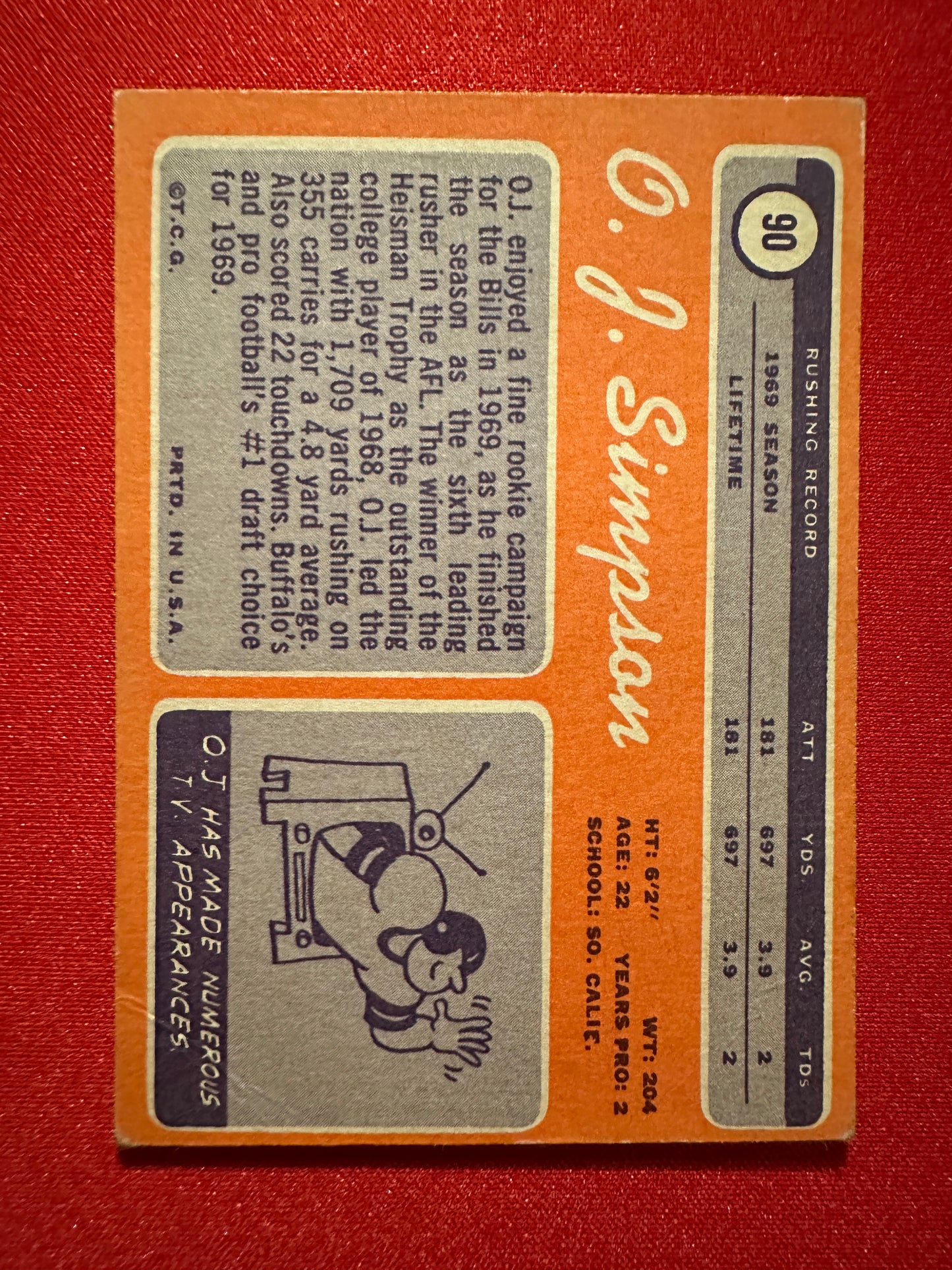 1970 Topps O.J. SIMPSON #90 Rookie Card RC - Buffalo Bills - Vintage