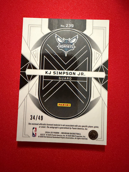 KJ Simpson Jr. 2024-25 Panini Obsidian Rookie Jersey Autographs Pink Flood /49