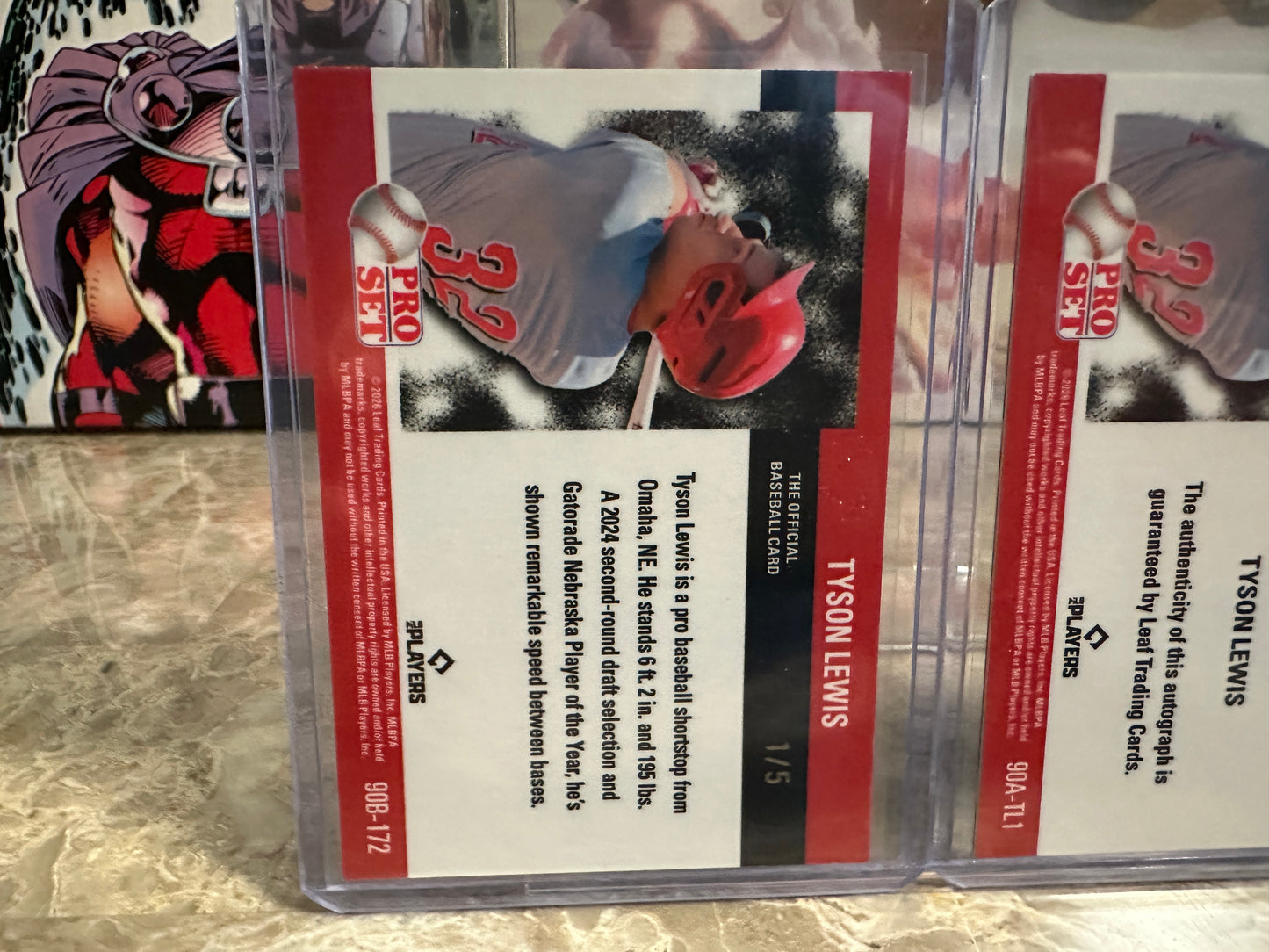 2026 Leaf Pro Set Baseball Tyson Lewis 1990 Prismatic Insert Lot - Blue /5 & Platinum Auto /10