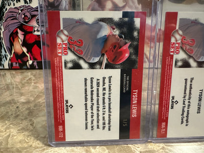 2026 Leaf Pro Set Baseball Tyson Lewis 1990 Prismatic Insert Lot - Blue /5 & Platinum Auto /10