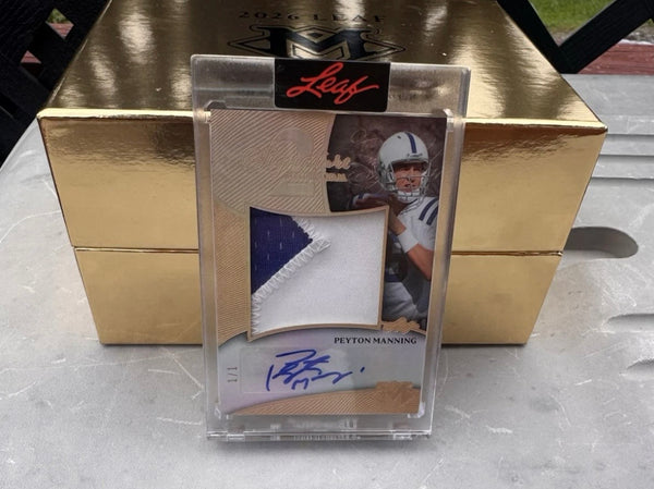 (2026/05/01) Peyton Manning Joe Montana 1/1 Patch Auto 2026 Leaf Magnificence Multi-Sport