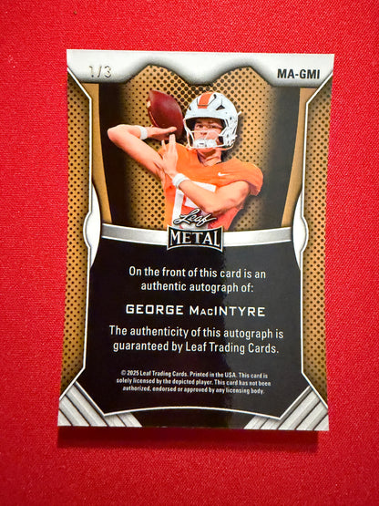 2026 Leaf Pro Set Football George MacIntyre Metal Auto On-Card 1/3 Bookend
