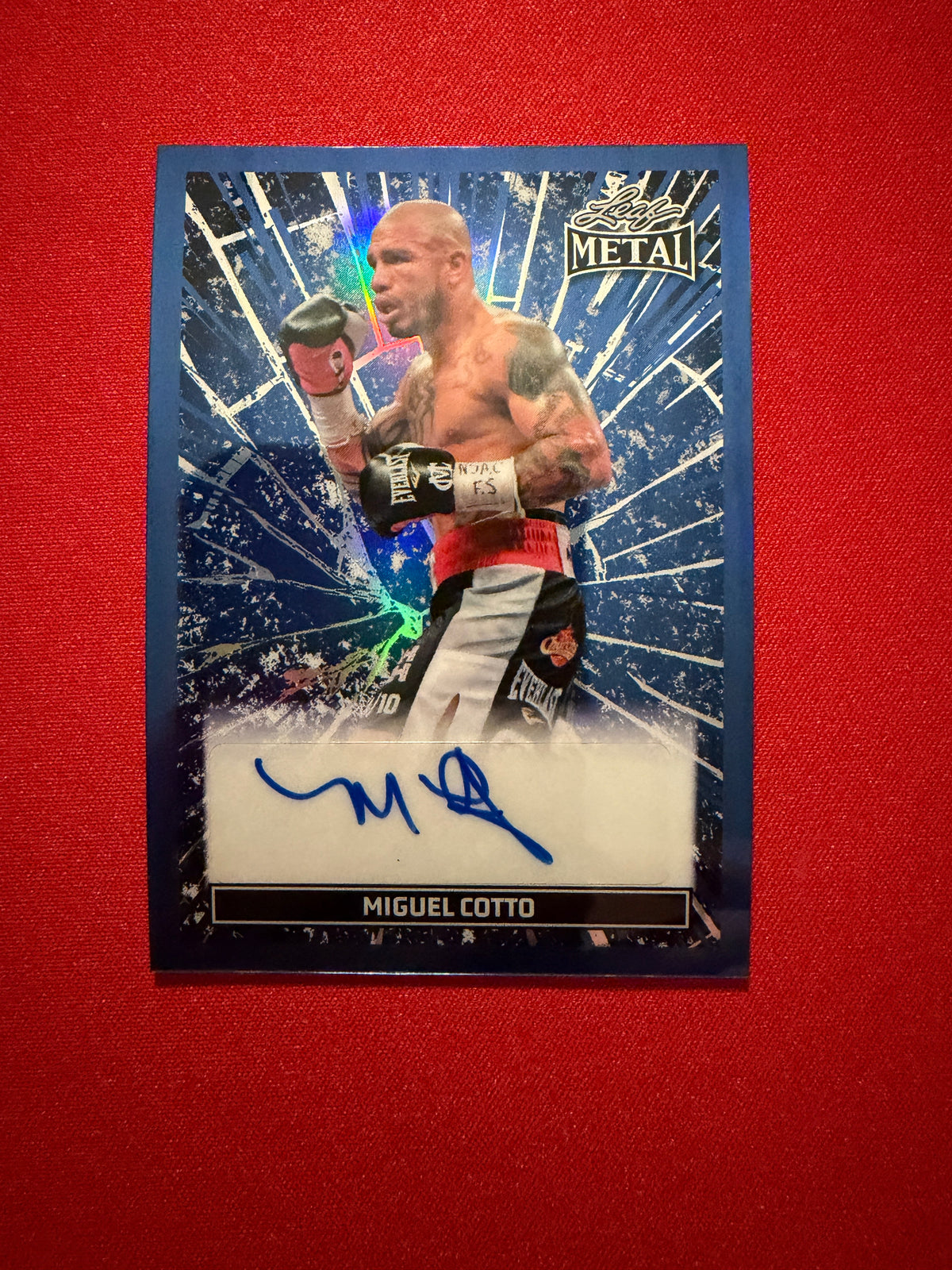 Miguel Cotto 2026 Leaf Metal Ring Kings Breaking Through Auto Blue 6/6 Bookend