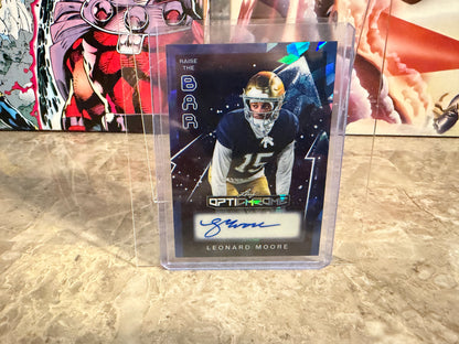 Leonard Moore 2026 Leaf Optichrome Football Raise The Bar Auto Blue Crystal /5