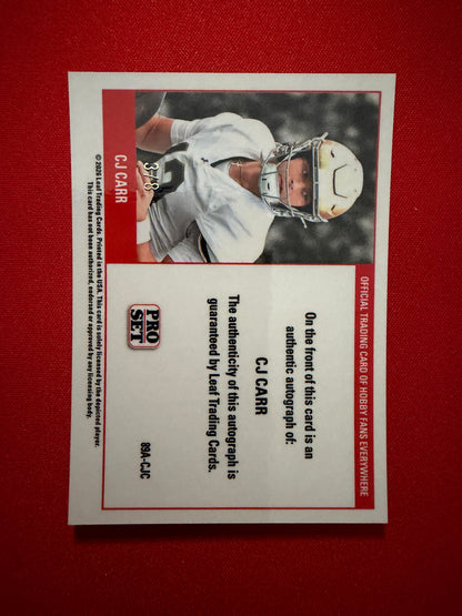 2026 Leaf Pro Set Metal Football CJ Carr 1989 Auto Platinum /8