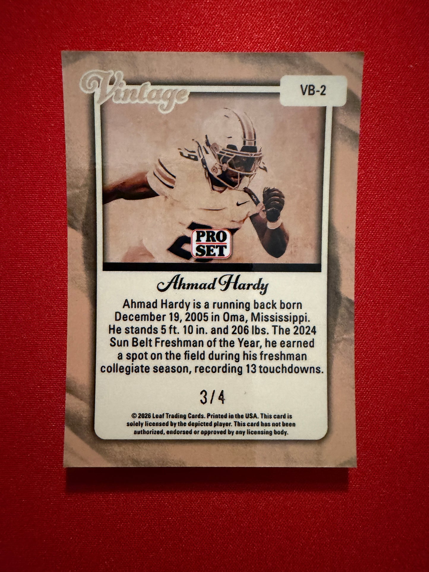 Ahmad Hardy 2026 Leaf Pro Set Metal Football Vintage Pink /4