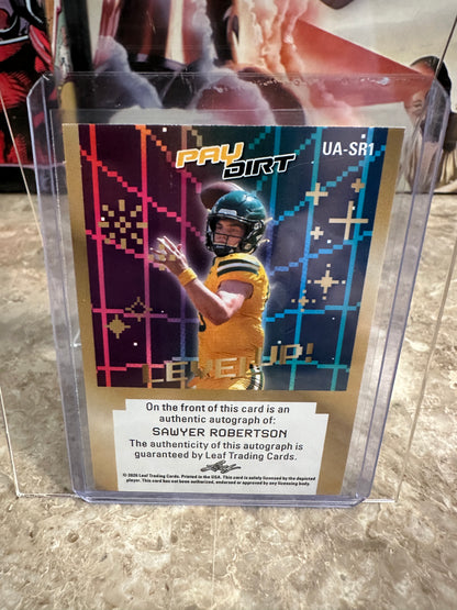 Sawyer Robertson 2026 Leaf Paydirt Football Level Up! Pink Parallel Sticker Autograph /25