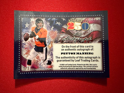 Peyton Manning 2026 Leaf Autograph Collection America 250 Auto Purple 1/1