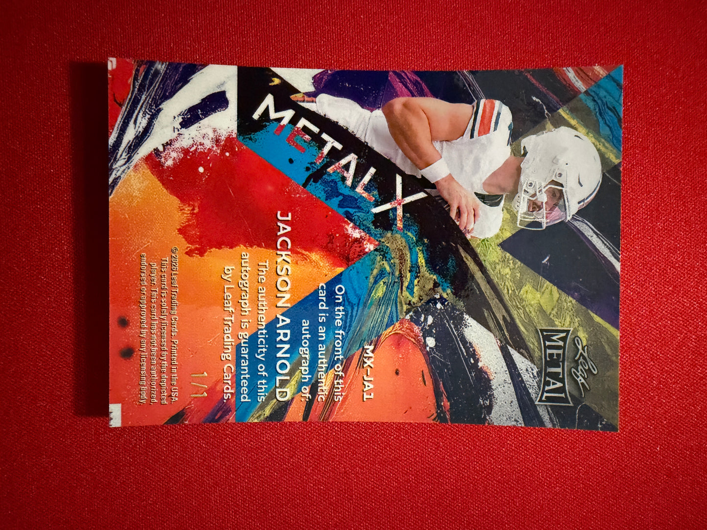 Jackson Arnold 2026 Leaf Metal Football Metal X Blue Shimmer 1/1
