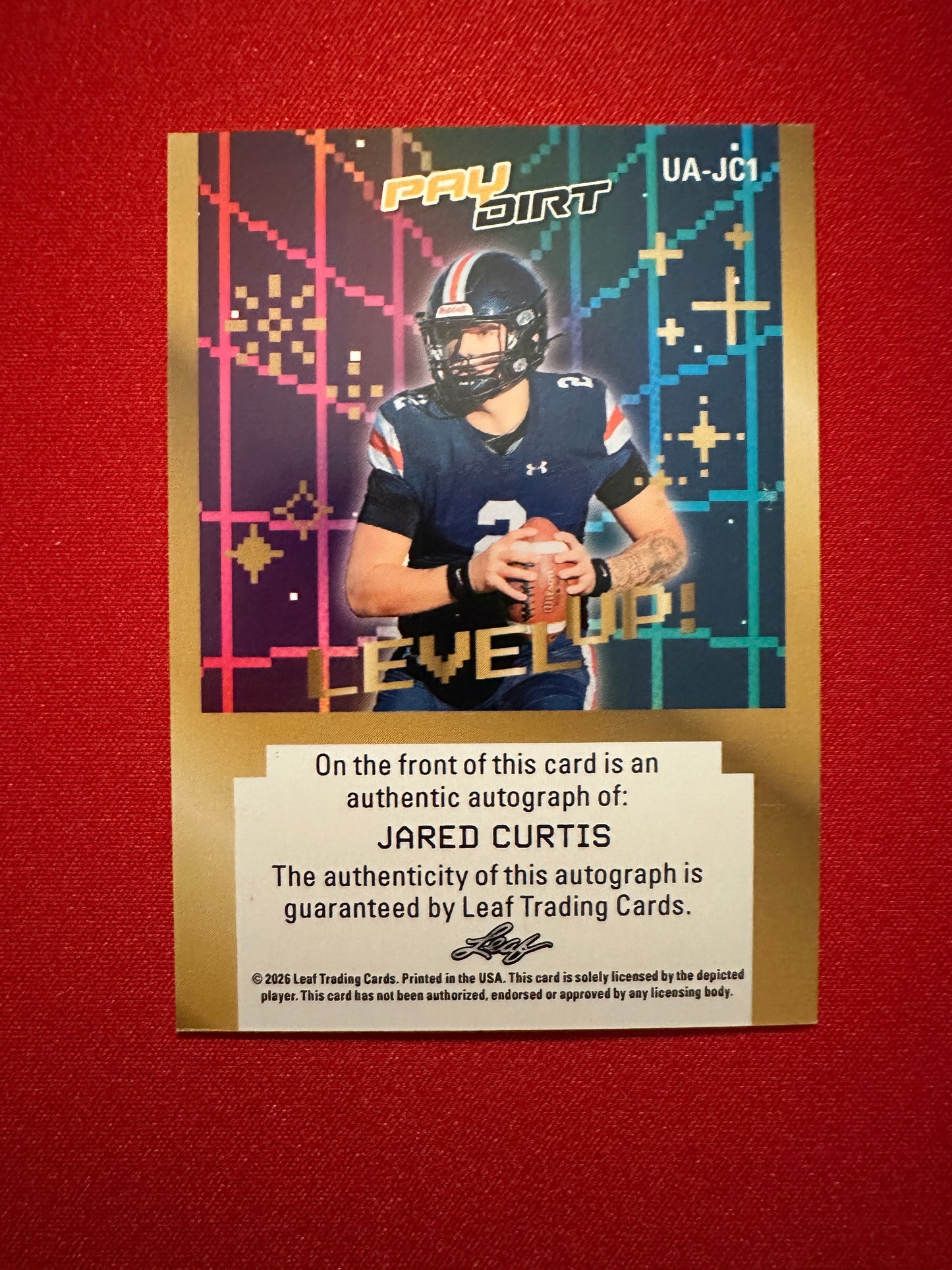 Jared Curtis 2026 Leaf Paydirt Football "Level Up!" Orange Autograph /49