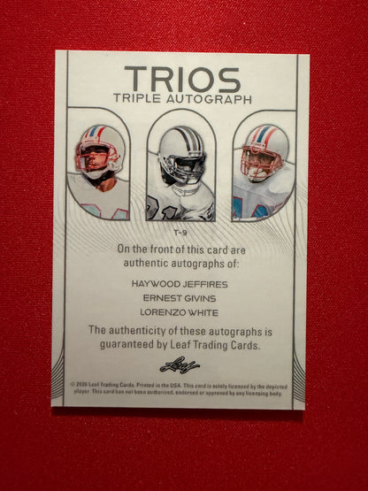Jeffries Givins Lorenzo White 2026 Leaf Trinity Trios Triple Auto Oilers /6